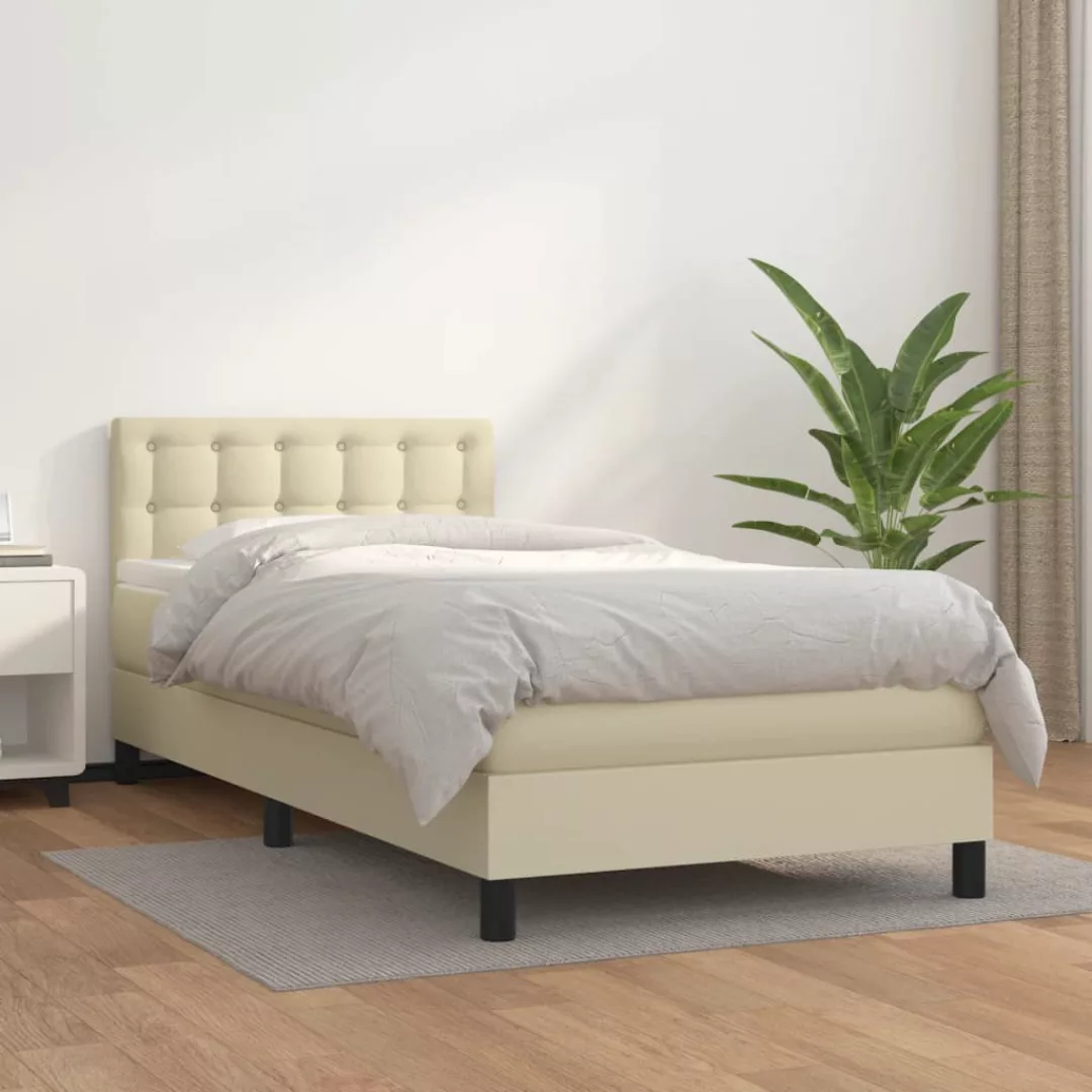 Vidaxl Boxspringbett Mit Matratze Creme 100x200 Cm Kunstleder günstig online kaufen