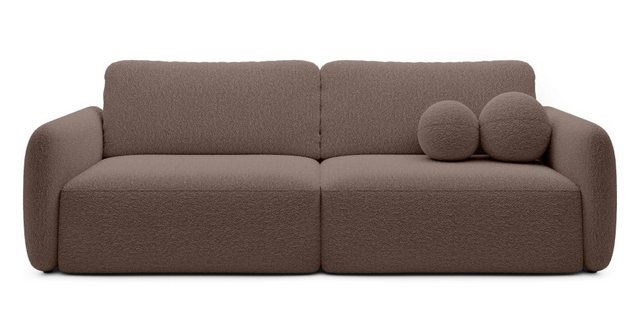 Goldstoff Schlafsofa Boo mit Bouclé-Stoff, Dekorative runde Kissen, auszieh günstig online kaufen