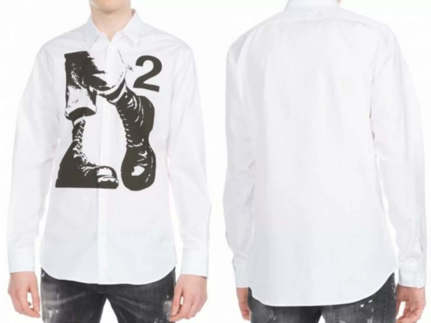Dsquared2 Langarmhemd DSQUARED2 Mens Shoe Printed Cotton White Casual Shirt günstig online kaufen