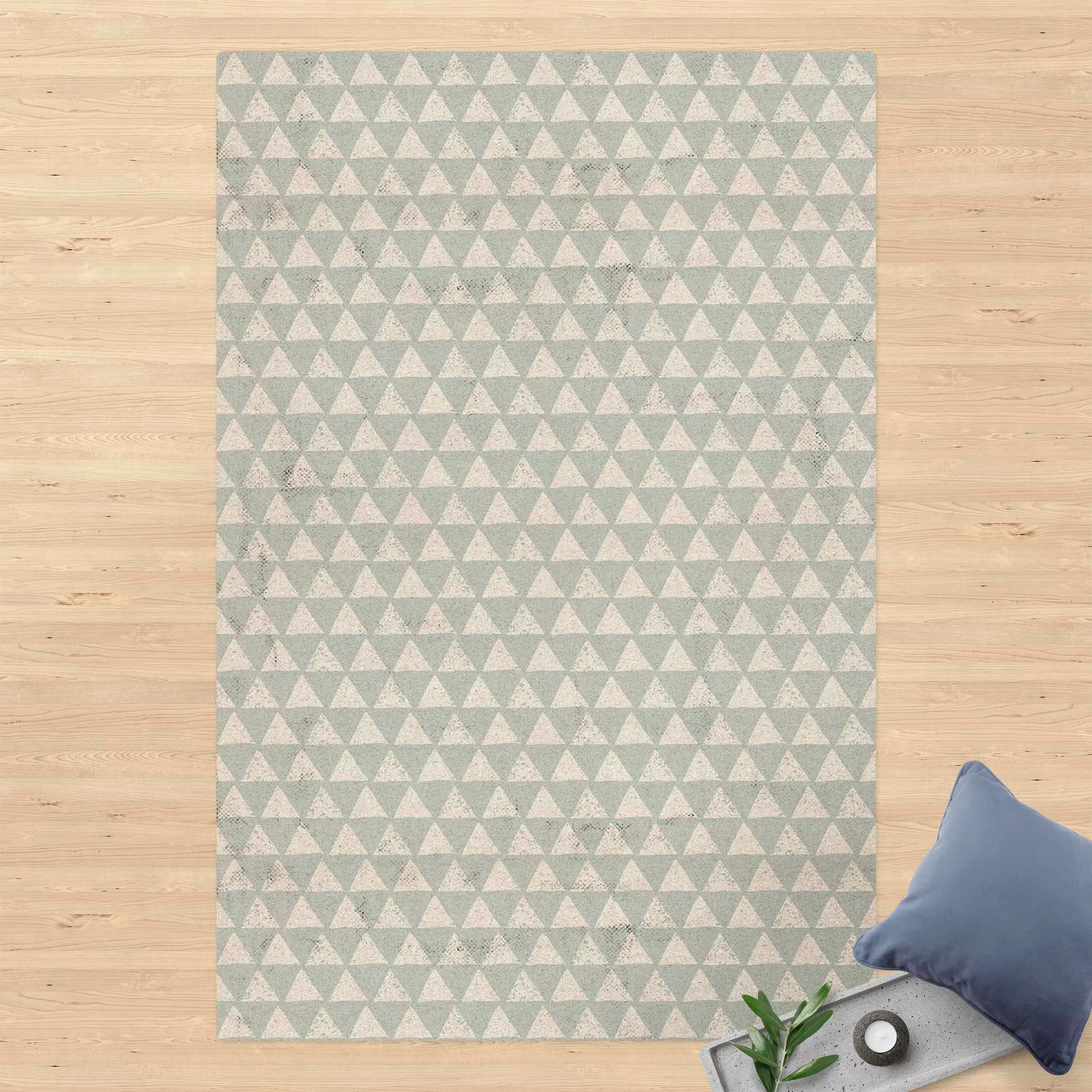 Kork-Teppich Mintblaue Dreiecke mit Schraffur günstig online kaufen