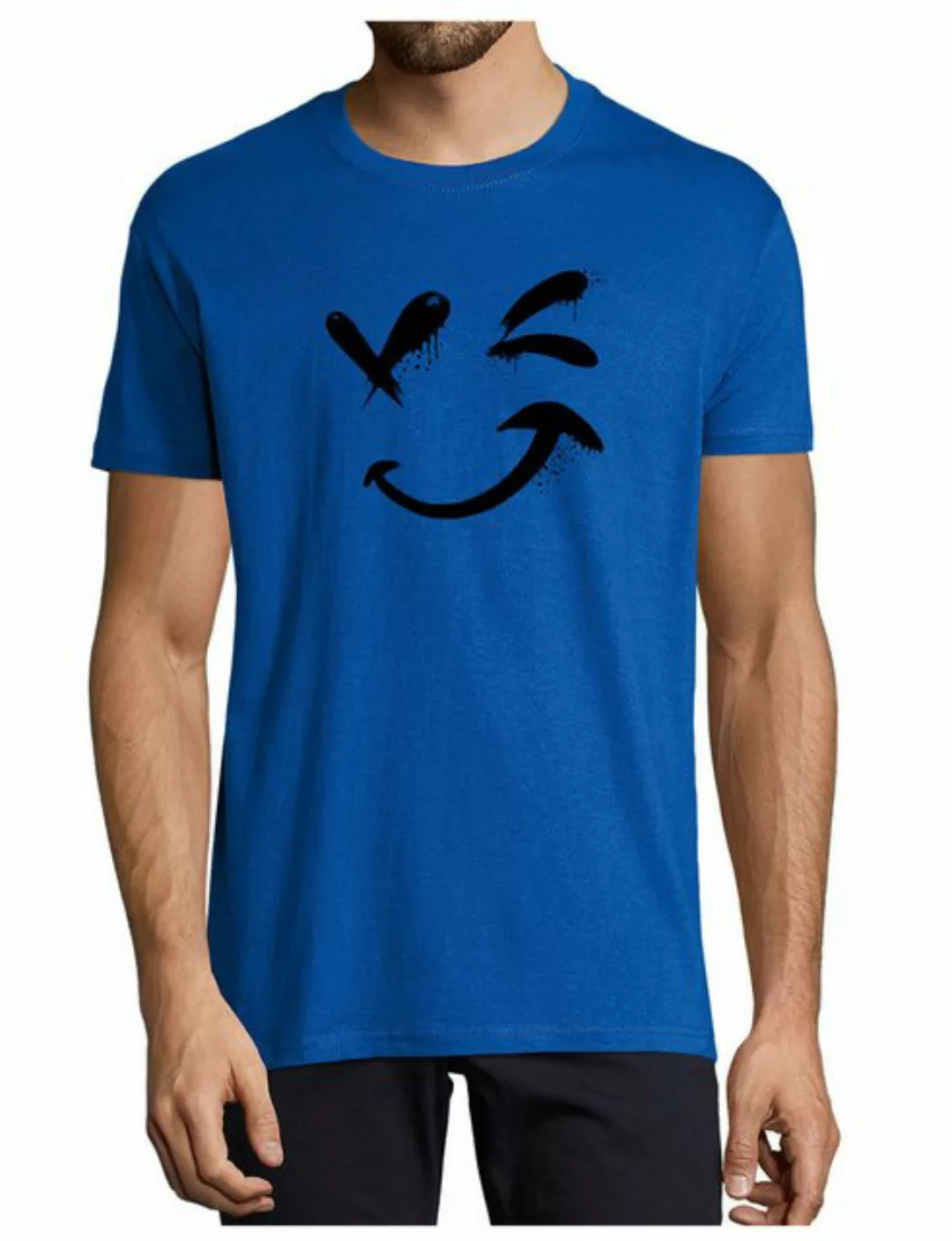 MyDesign24 T-Shirt Herren Smiley Print Shirt - Zwinkernder Smiley Baumwolls günstig online kaufen