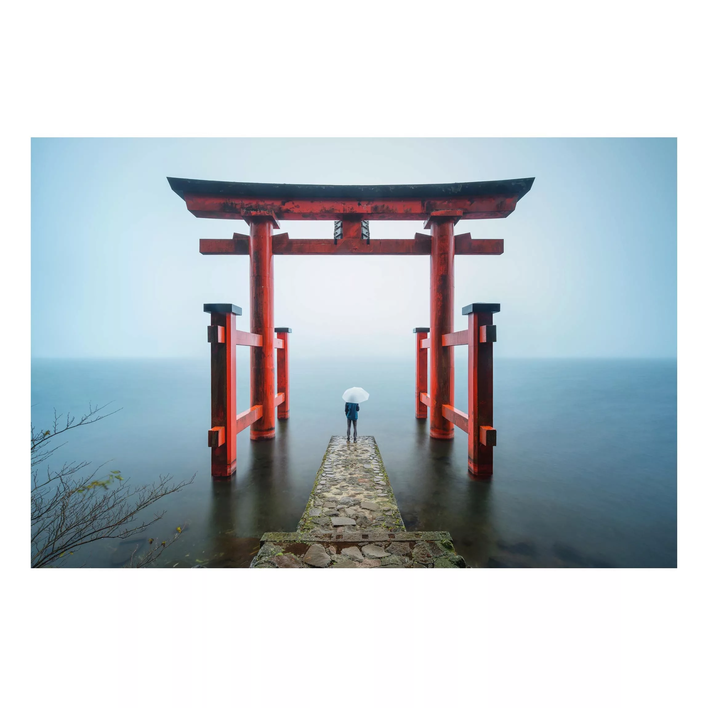 Alu-Dibond Bild Rotes Torii am Ashi-See günstig online kaufen