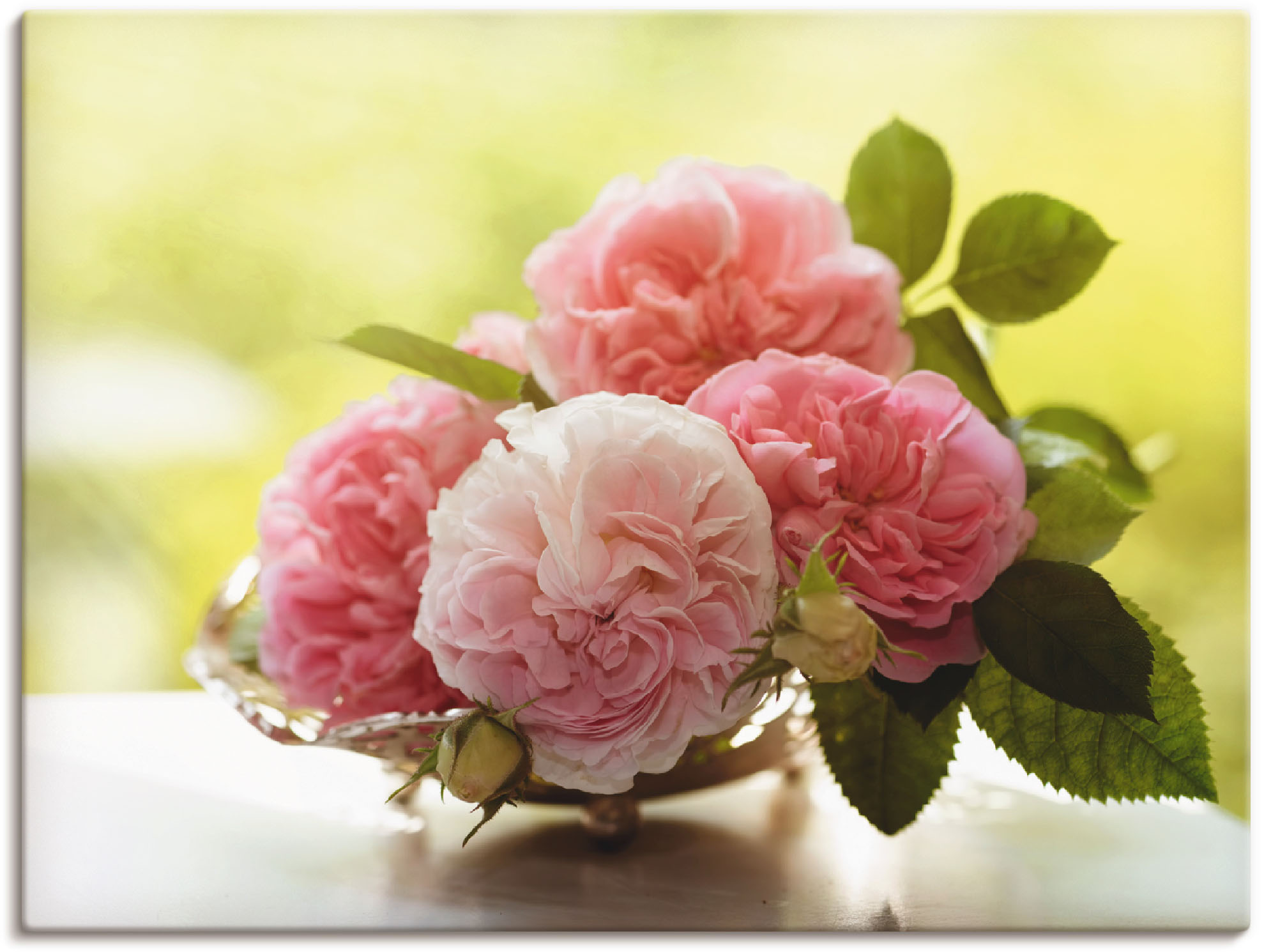 Artland Wandbild »Rosen in Silberschale Stillleben«, Blumen, (1 St.), als L günstig online kaufen