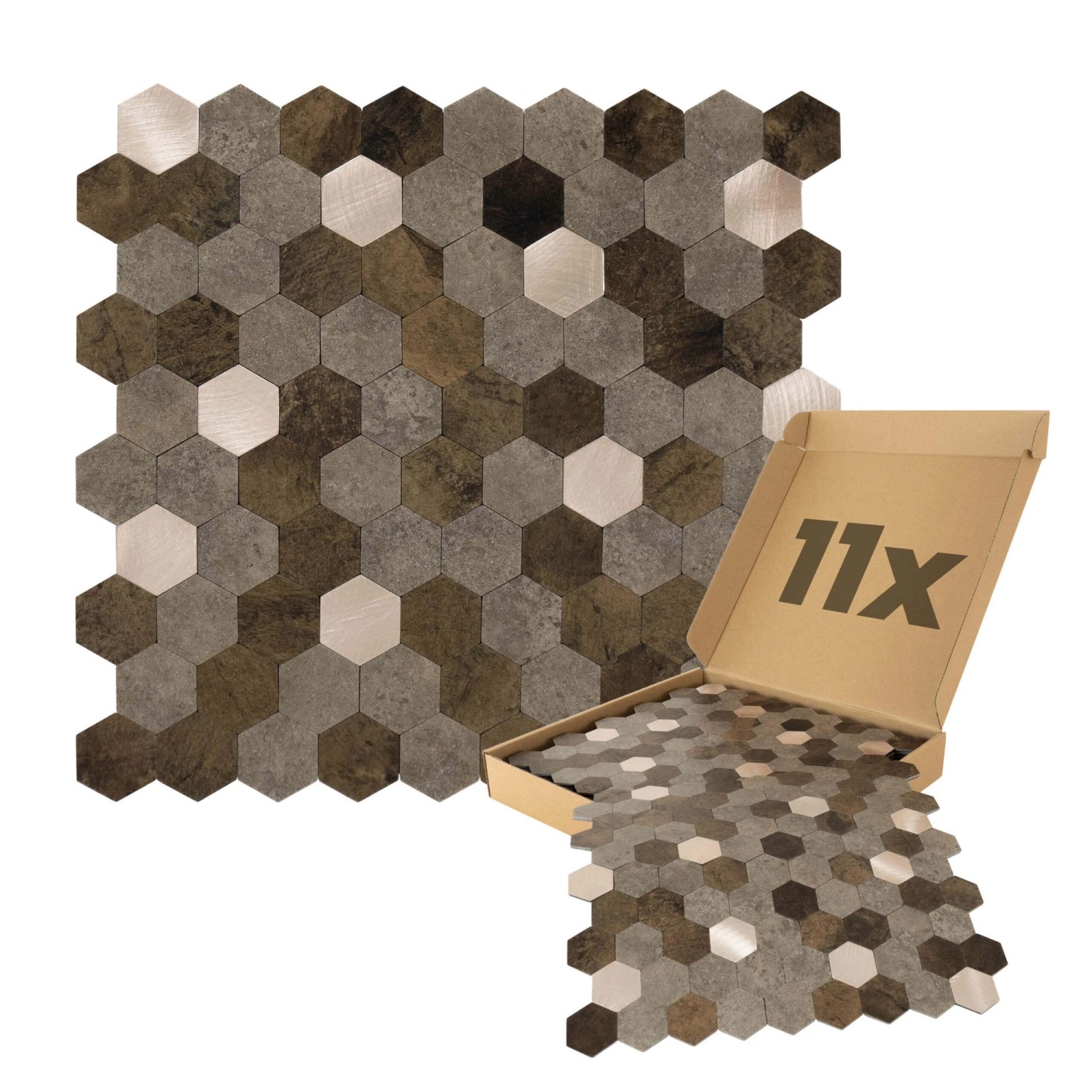 Dalsys Selbstklebende Fliesen 0,88m² 11 Stück Hexagon Hellgrau Silber günstig online kaufen