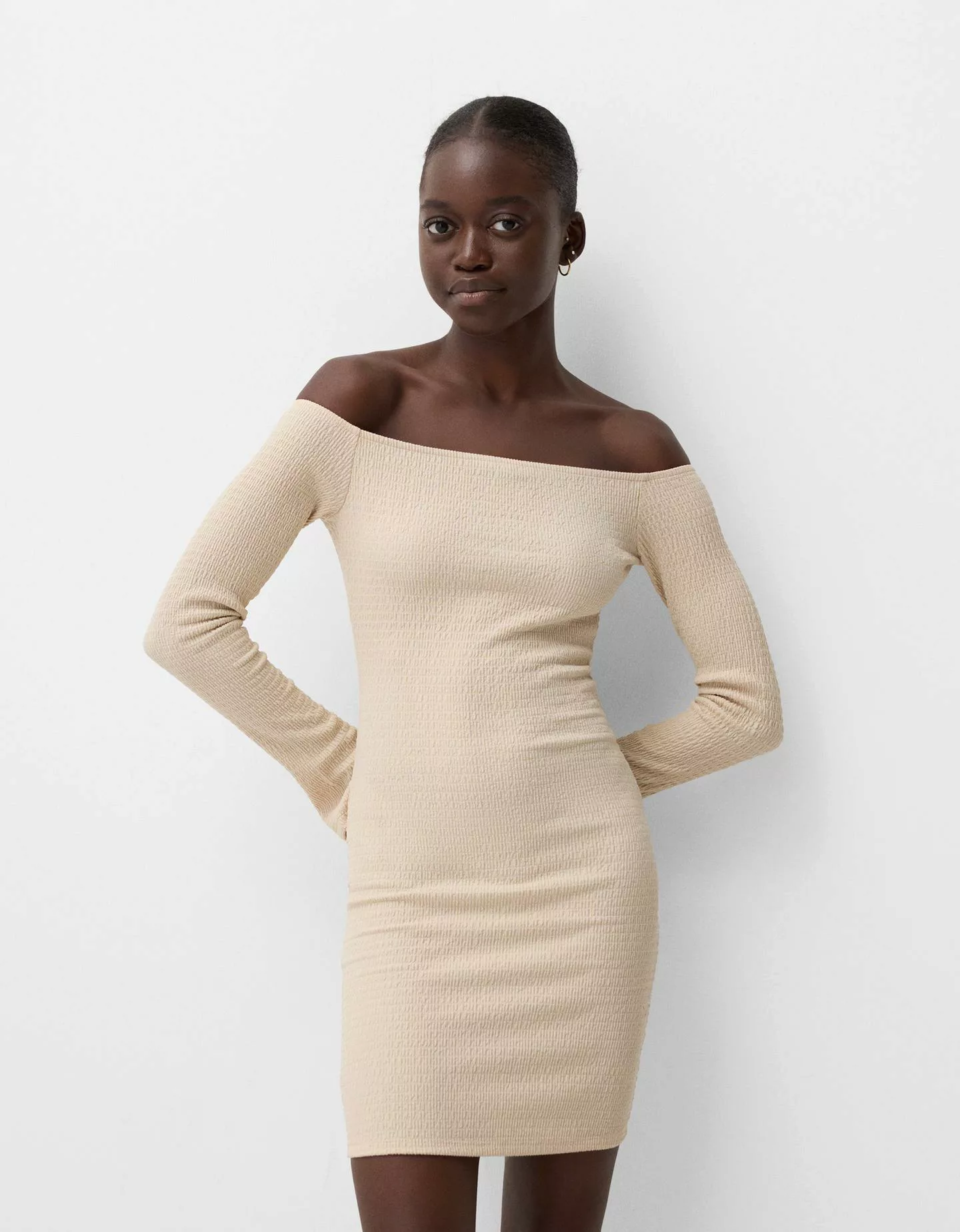 Bershka Minikleid Mit Strukturmuster Damen L Sandfarbe günstig online kaufen