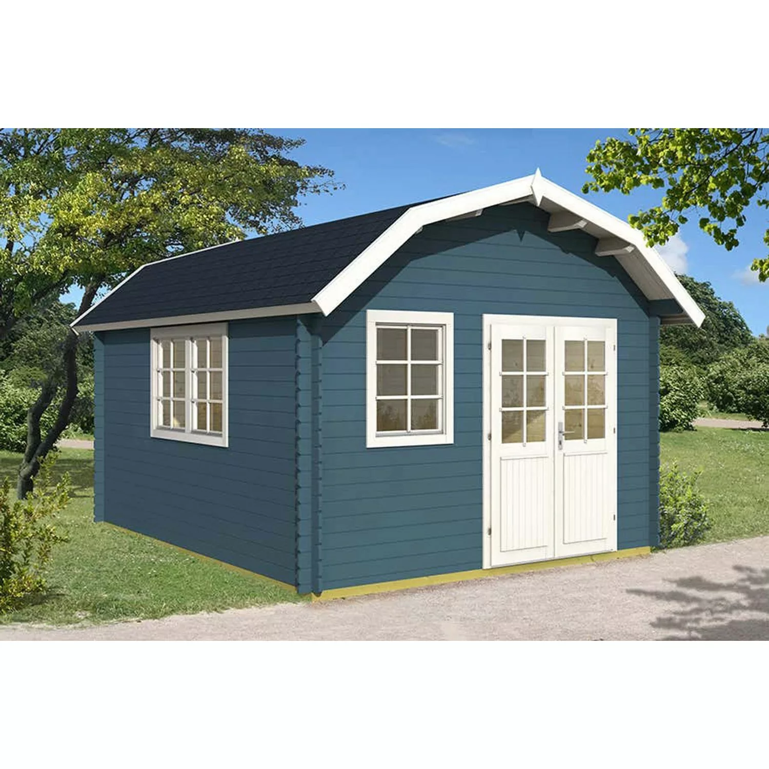 Tene Kaubandus Gartenhaus Kansas Satteldach 380 cm x 505 cm Blau günstig online kaufen