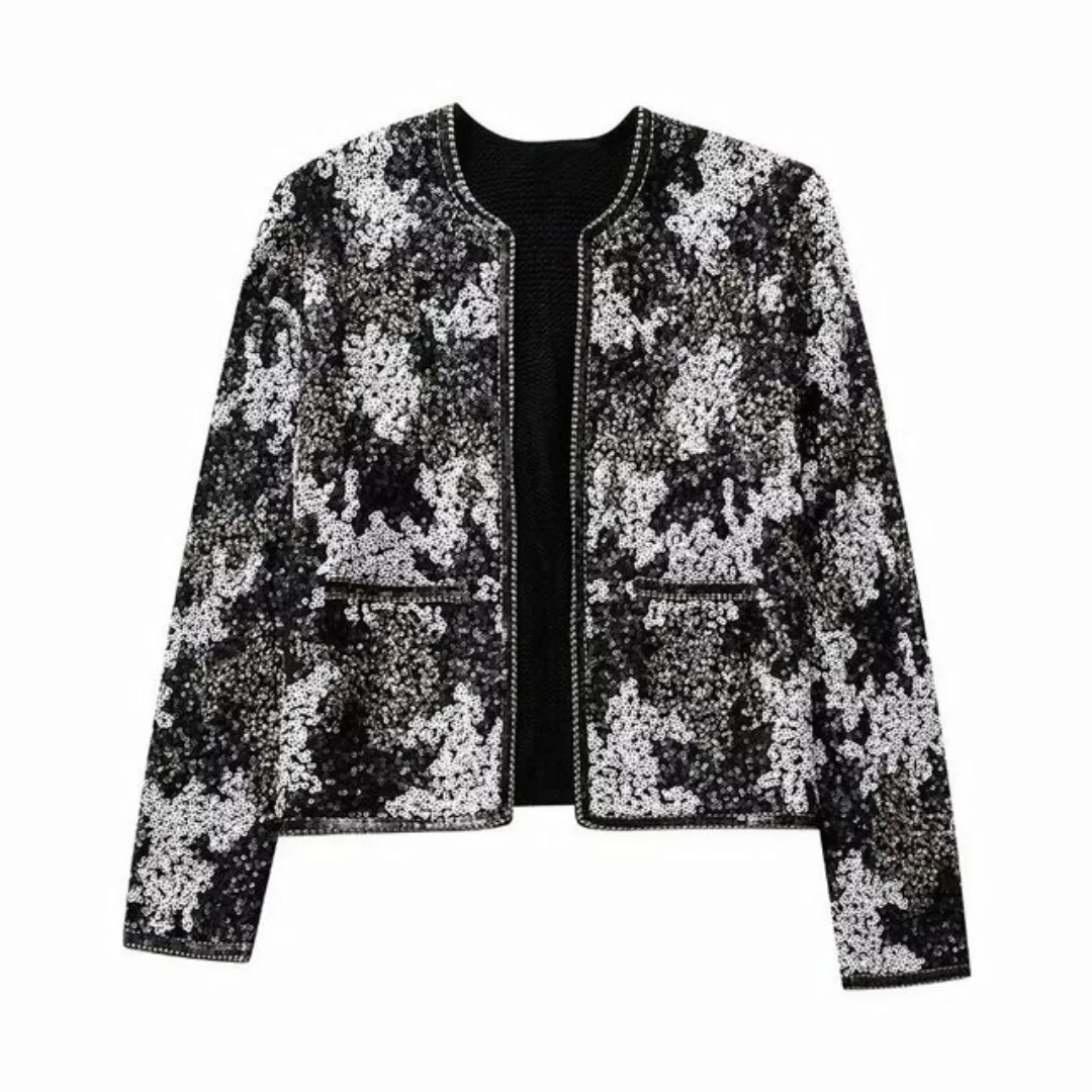 RUZU UG Sweatjacke Strickjacke Jacke Damen Retro-Stil Rundhalsausschnitt Pa günstig online kaufen