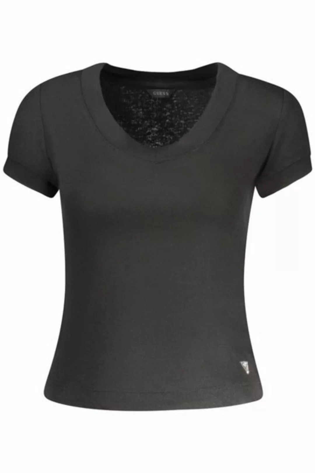 GUESS JEANS T-Shirt Damen Kurzarm V-Shirt Schwarz mit Strass & Logo - günstig online kaufen