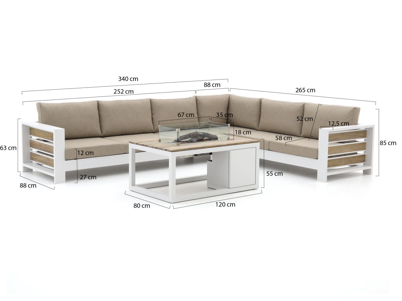 Bellagio Avolo/Cosiraw 120 cm Ecklounge-Set mit Feuertisch 3-teilig rechts günstig online kaufen