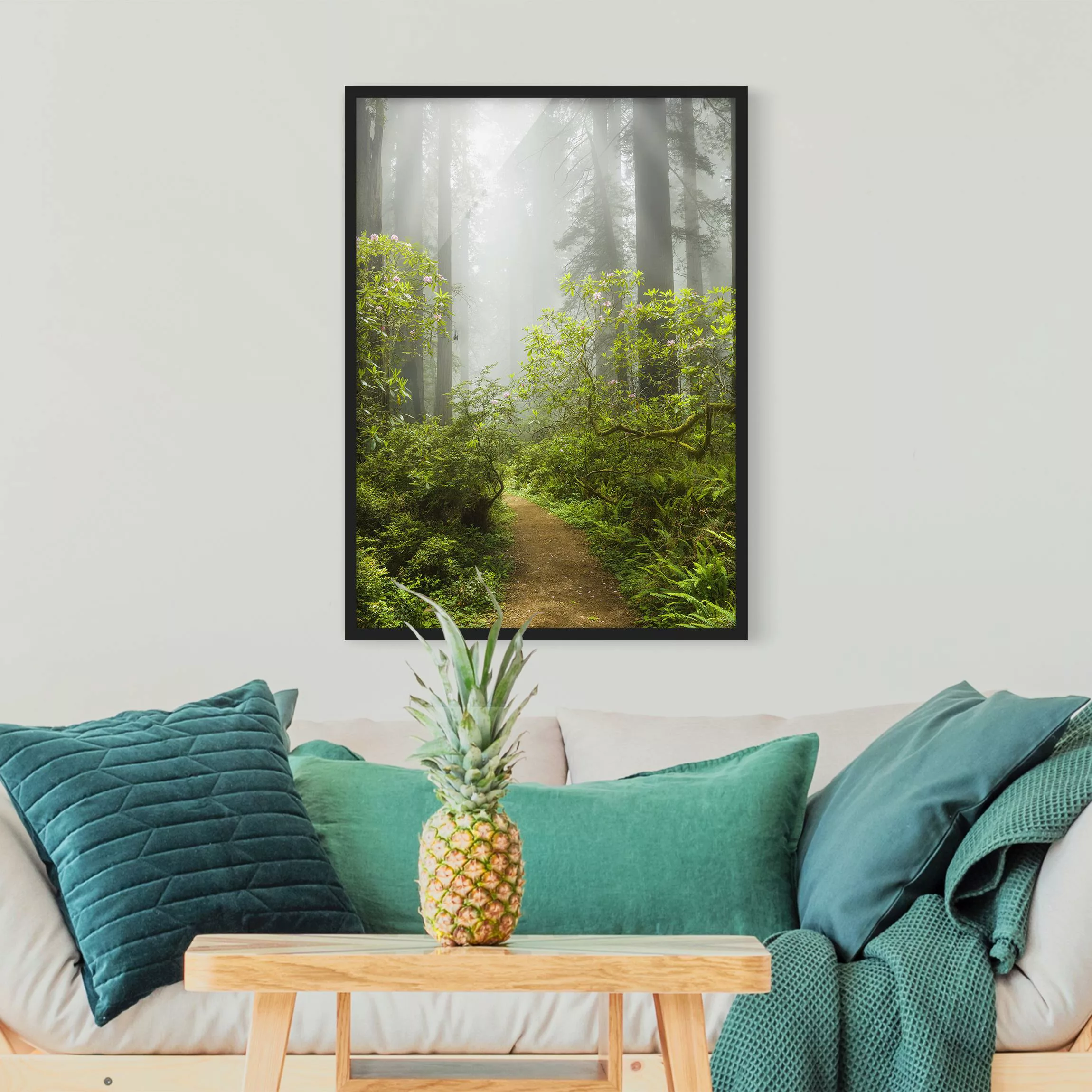 Bild mit Rahmen Natur & Landschaft - Hochformat Nebliger Waldpfad günstig online kaufen