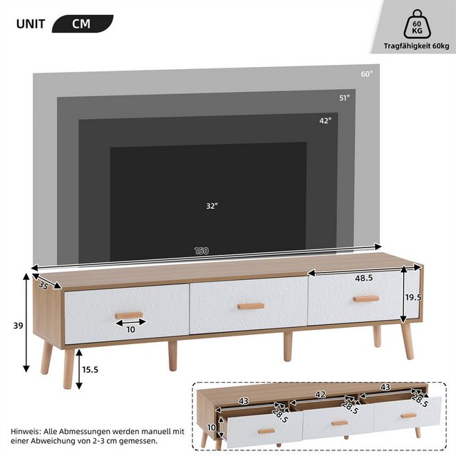 autolock TV-Schrank TV Low Panel Vintage, TV-Schrank Holz TV-Tisch, 150*35* günstig online kaufen