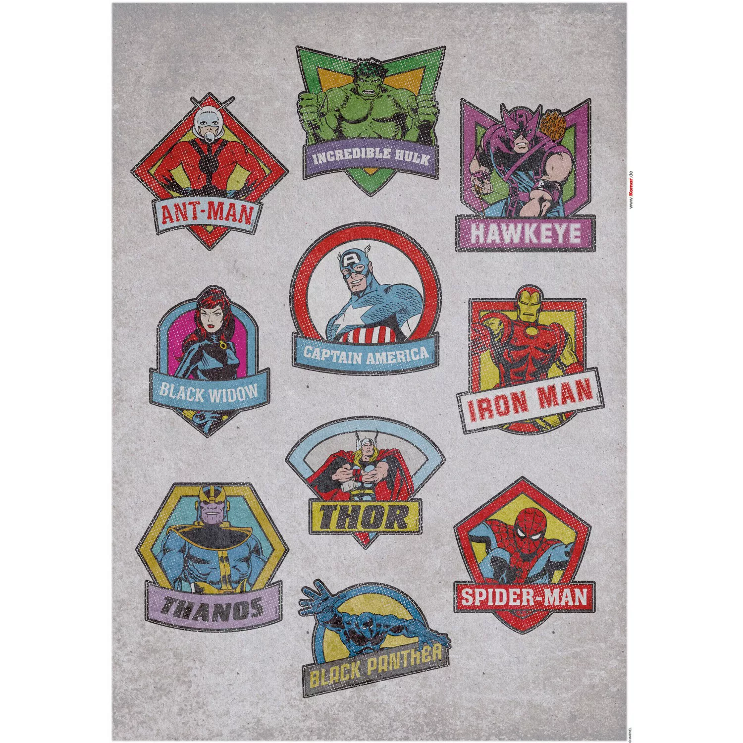 KOMAR Wandtattoo - Avengers Badges  - Größe 50 x 70 cm mehrfarbig Gr. one s günstig online kaufen