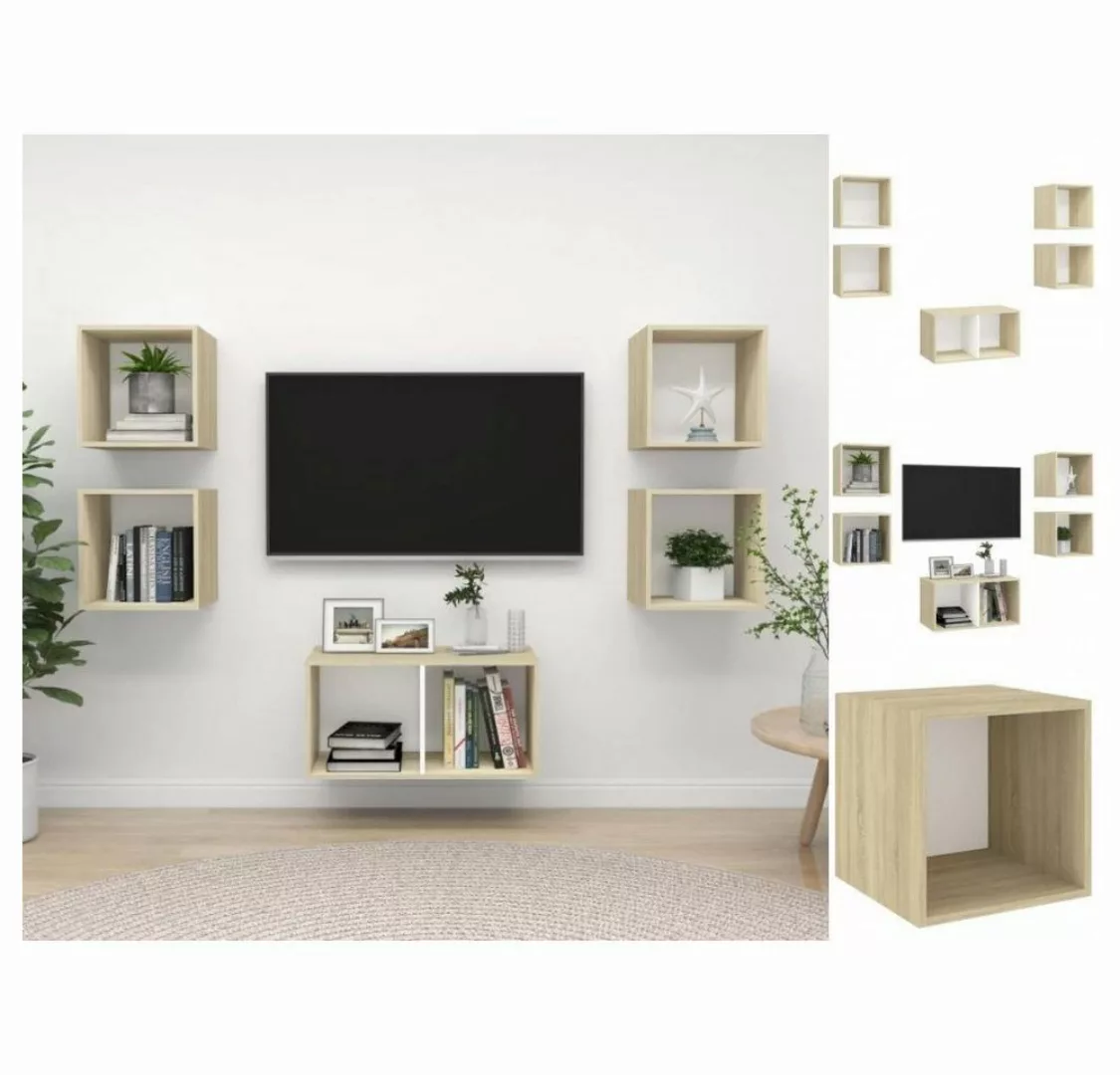 vidaXL Kleiderschrank 5-tlg TV-Schrank-Set Weiß Sonoma-Eiche Spanplatte günstig online kaufen