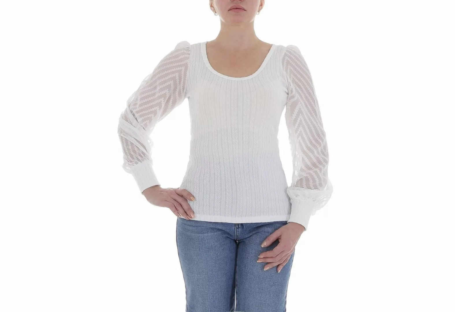 Ital-Design Langarmbluse Damen Elegant Transparent Top & Shirt in Weiß günstig online kaufen