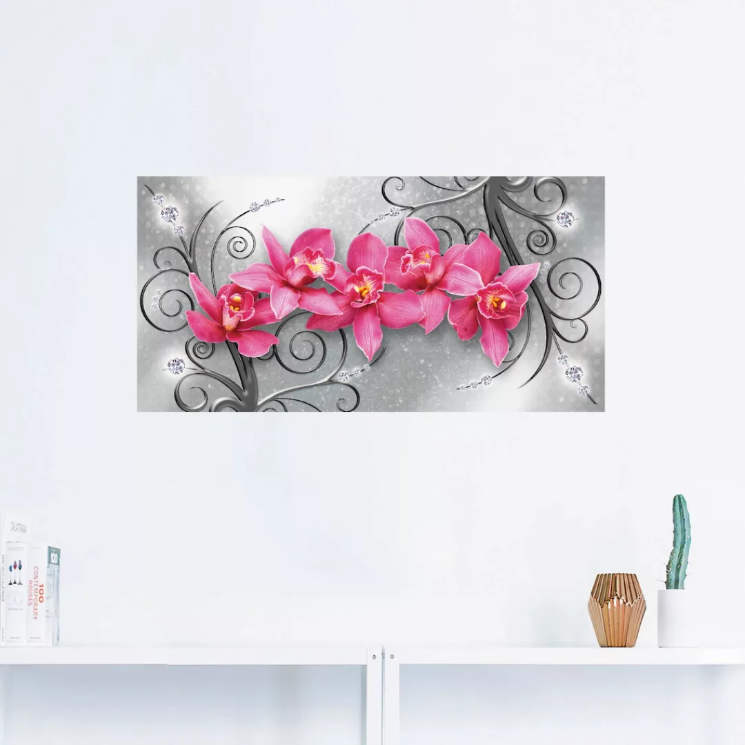 Artland Wandbild "rosa Orchideen auf Ornamenten", Blumenbilder, (1 St.), al günstig online kaufen