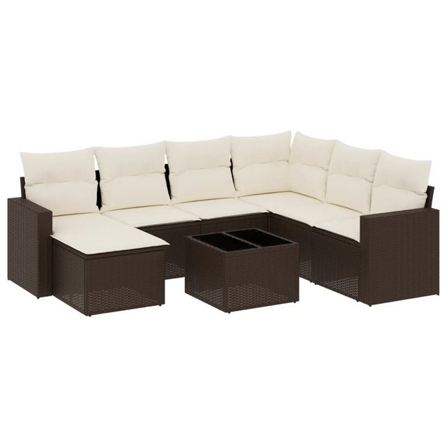 vidaXL Sofaelement 8-tlg. Garten-Sofagarnitur mit Kissen Braun Poly Rattan günstig online kaufen