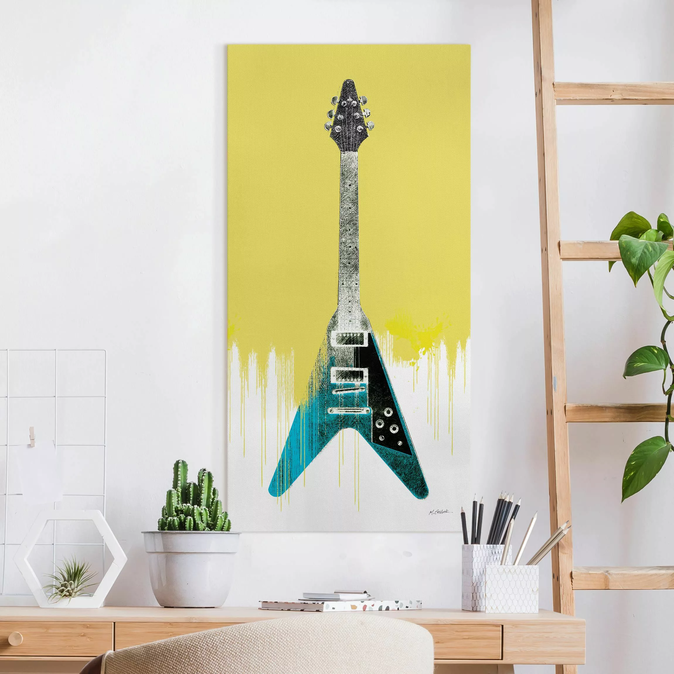 Leinwandbild E-Gitarre auf Gelb günstig online kaufen