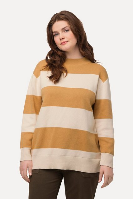 Ulla Popken Strickpullover Pullover Streifen Stehkragen Langarm Biobaumwoll günstig online kaufen