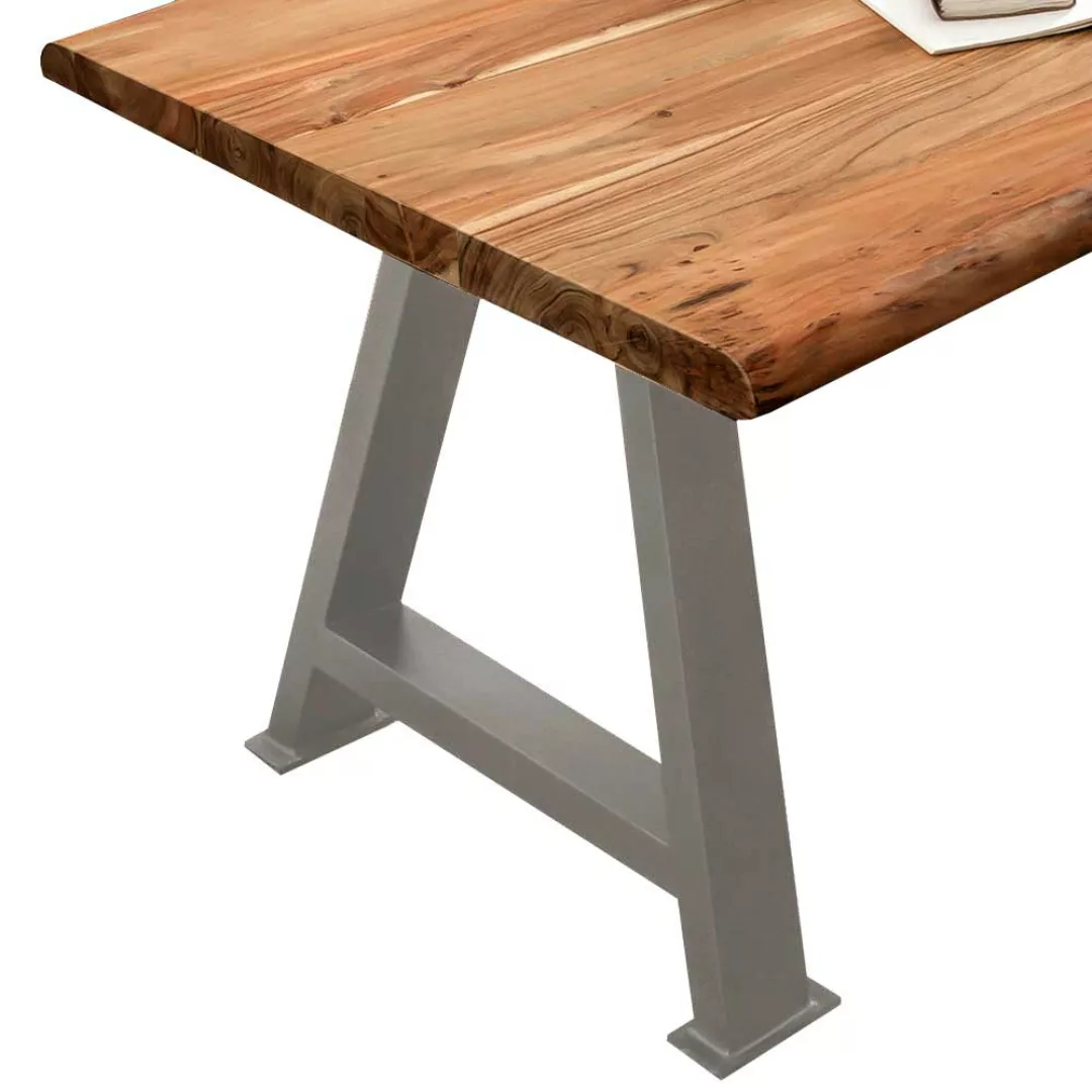 Baumkanten Tisch aus Akazie Massivholz silberfarbenem Metallgestell günstig online kaufen
