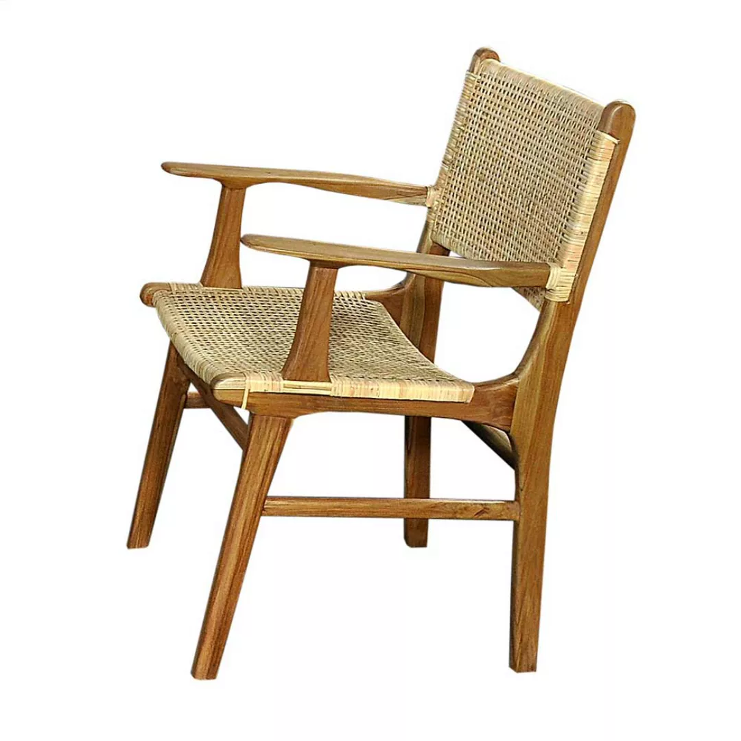 Armlehnstuhl aus Teak Massivholz und Rattan 45 cm Sitzhöhe günstig online kaufen
