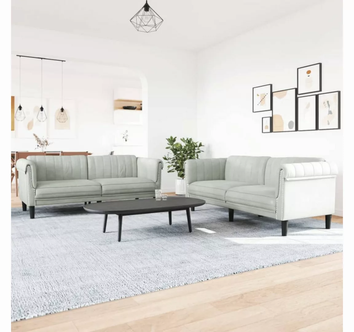 vidaXL Sofa Sofagarnitur Set mit Kissen Samt, 2-tlg., Hellgrau günstig online kaufen