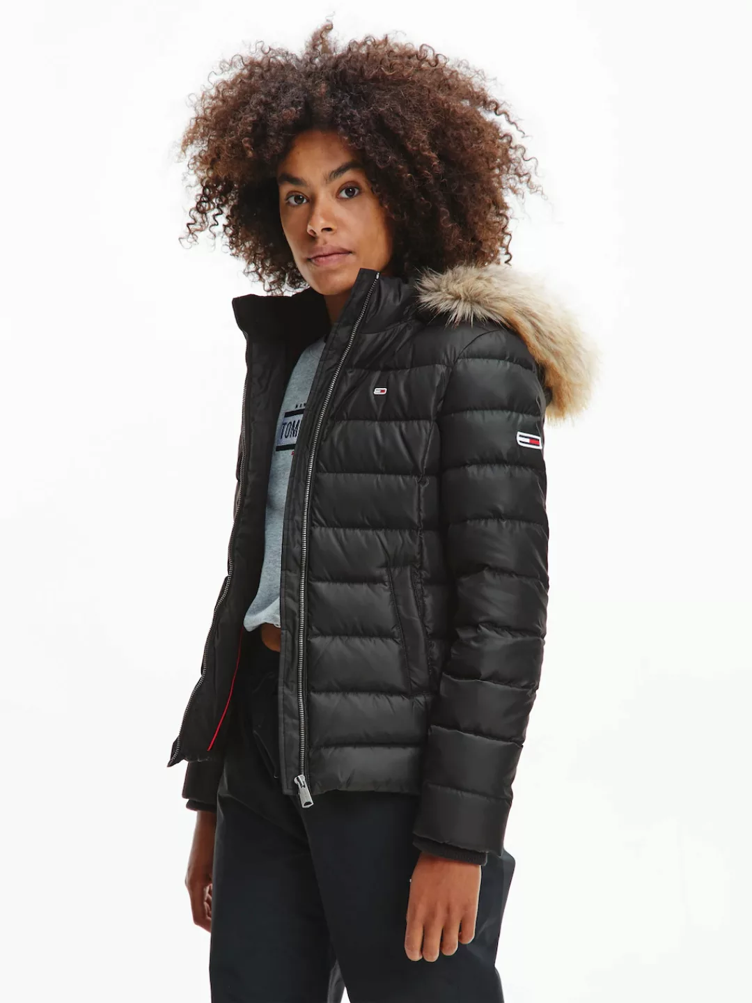 Tommy Jeans Daunenjacke BASIC HOODED DOWN JACKET mit Fellimitat an der Kapu günstig online kaufen