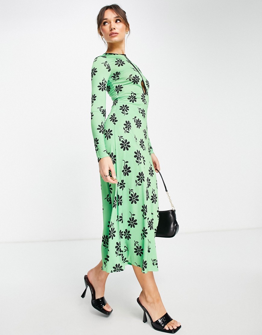 ASOS DESIGN – Midaxi-Kleid in Grün mit Schlüssellochausschnitten, kontrasti günstig online kaufen