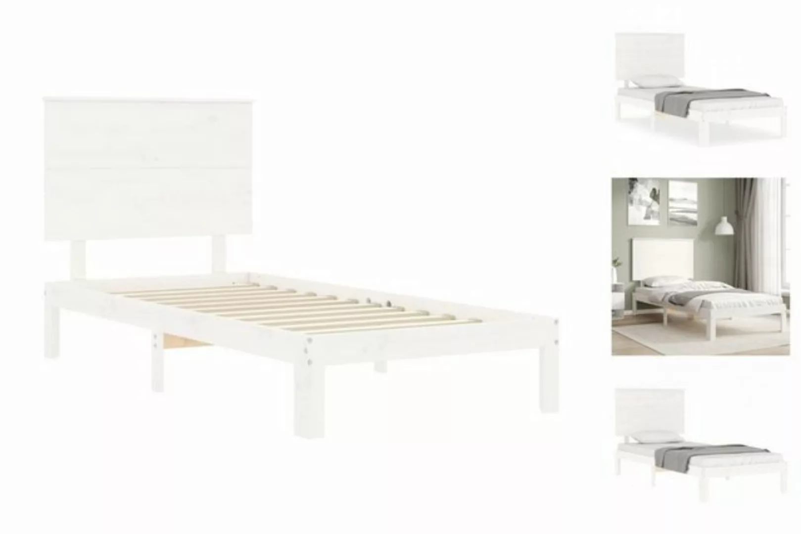 vidaXL Bett Massivholzbett mit Kopfteil Weiß günstig online kaufen