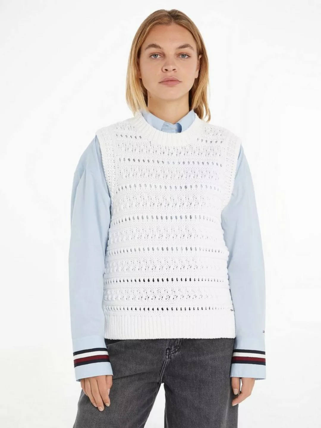 Tommy Hilfiger Pullunder CROCHET C-NK SWEATER VEST in angesagter Häkeloptik günstig online kaufen