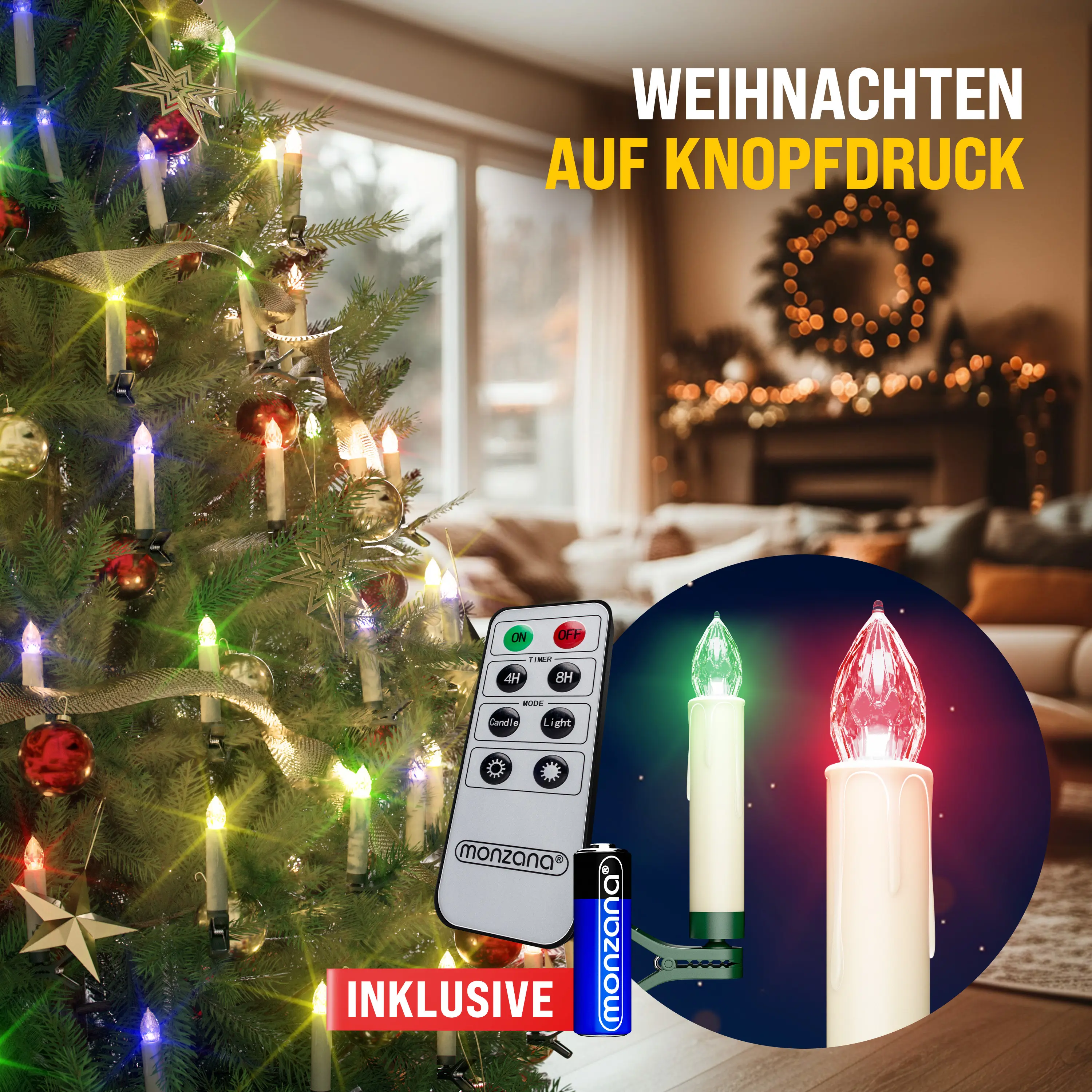 LED Weihnachtsbaumkerzen 30er-Set Mehrfarbig mit Batterien günstig online kaufen