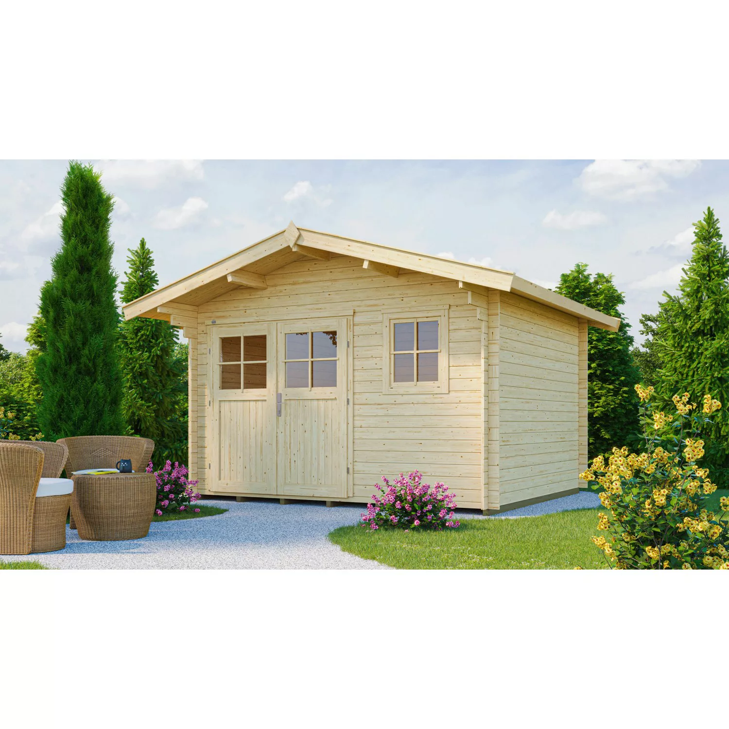 Weka Holz-Gartenhaus Sienna Satteldach Unbehandelt 340 cm x 370 cm günstig online kaufen