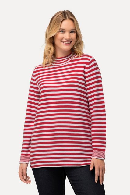 Ulla Popken Strickpullover Pullover Ringel Rollkanten Stehkragen Langarm günstig online kaufen