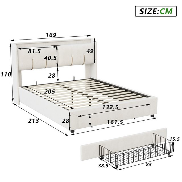 FUROKOY Polsterbett Doppelbett Stauraumbett Mit Hydraulisch anhebbarer und günstig online kaufen