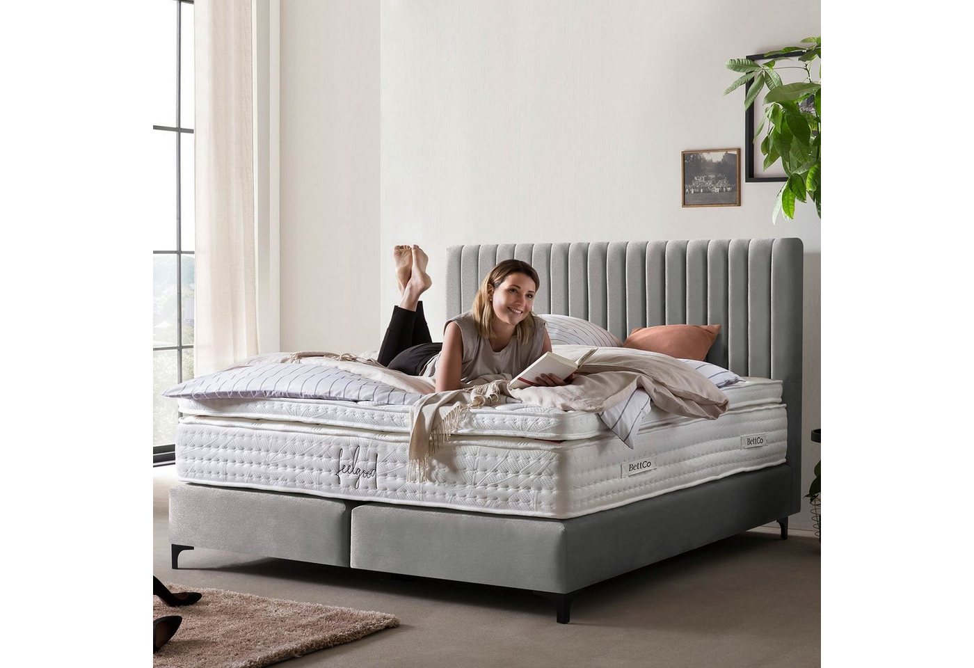 BettCo Boxspringbett Paris (in Silber Samt, 200 x 200 cm), Pfeifensteppung, günstig online kaufen