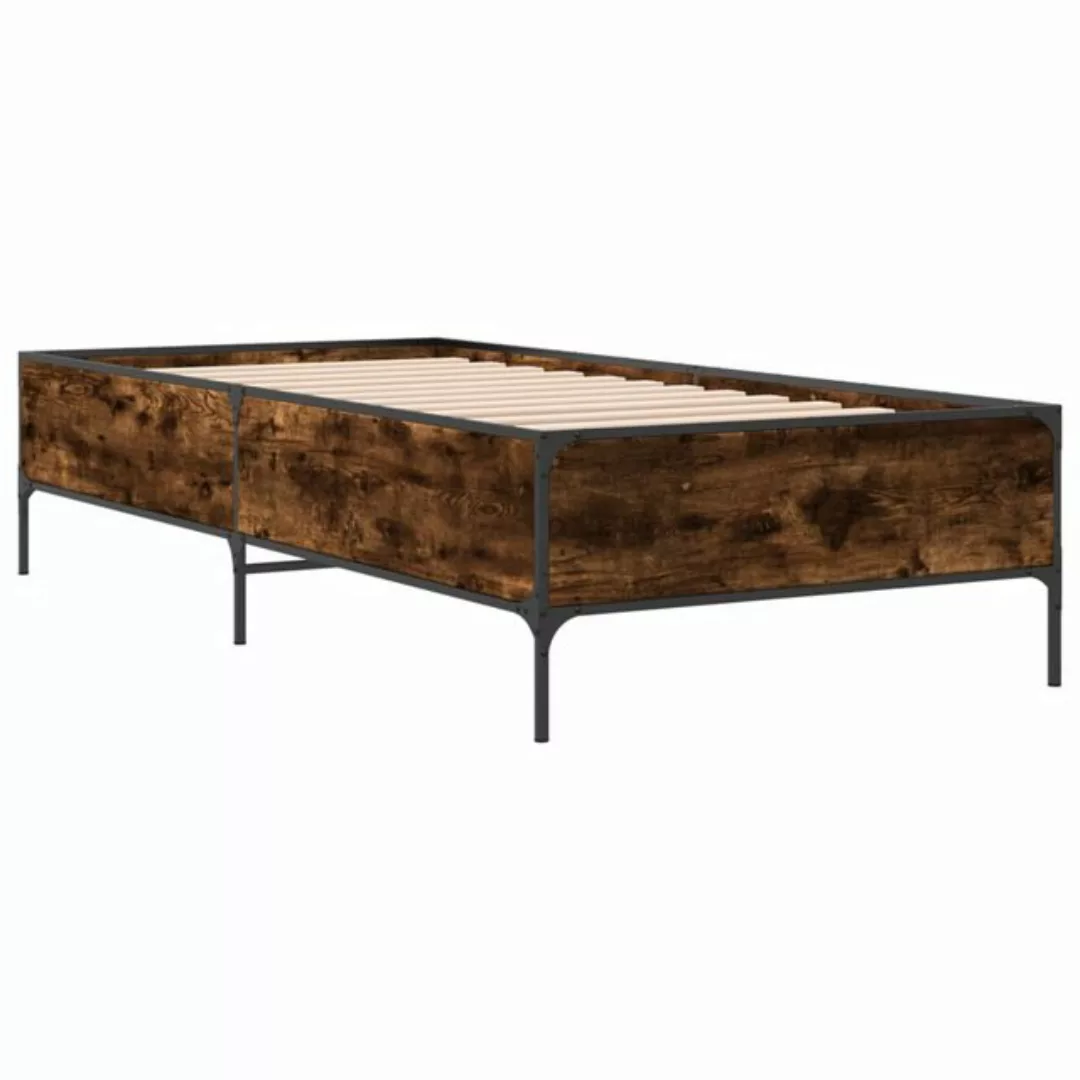 vidaXL Bett Bettgestell Räuchereiche 90x190 cm Holzwerkstoff und Metall günstig online kaufen