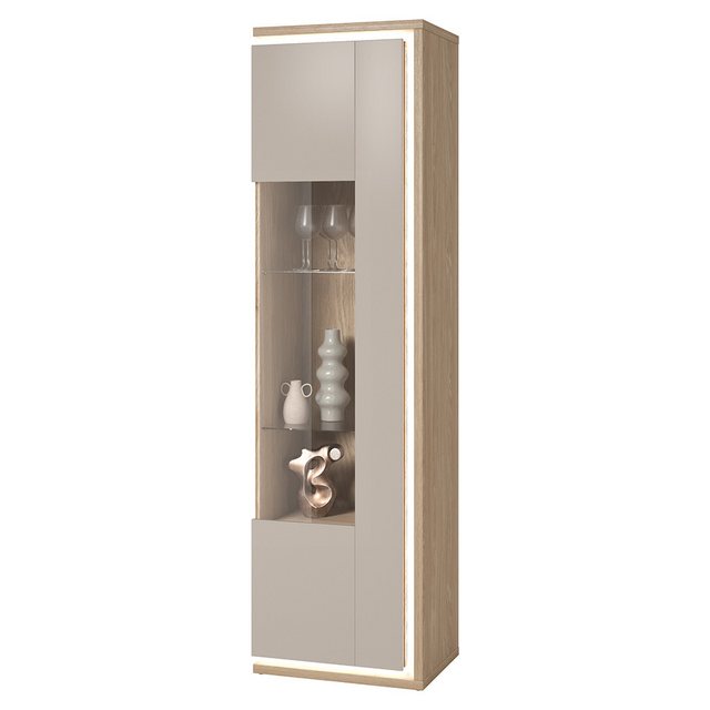 Lomadox Vitrine DRACHTEN-83 Vitrinenschrank Eiche kaschmir Modern 201cm hoc günstig online kaufen