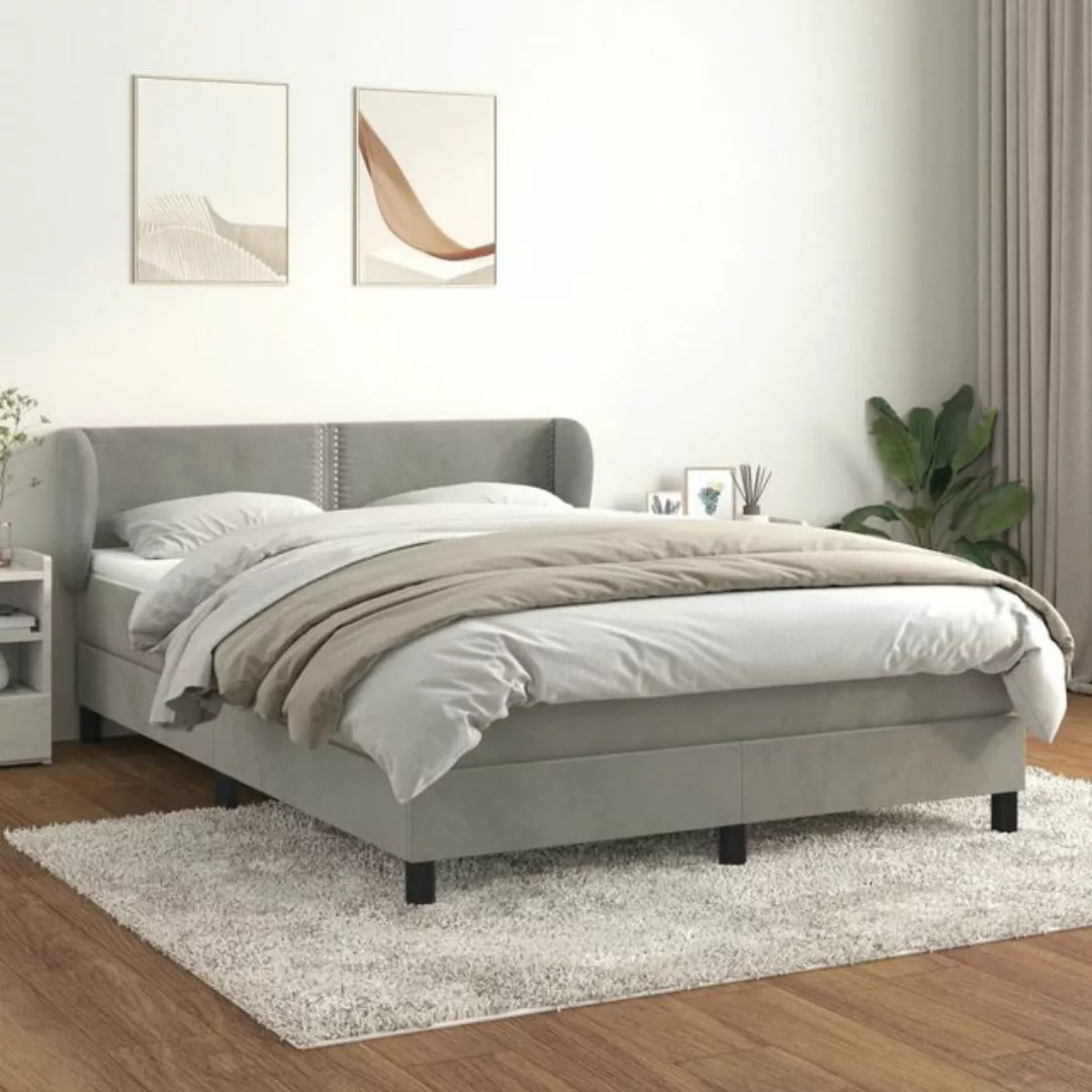 vidaXL Bettgestell Boxspringbett mit Matratze Hellgrau 140x200 cm Samt Bett günstig online kaufen