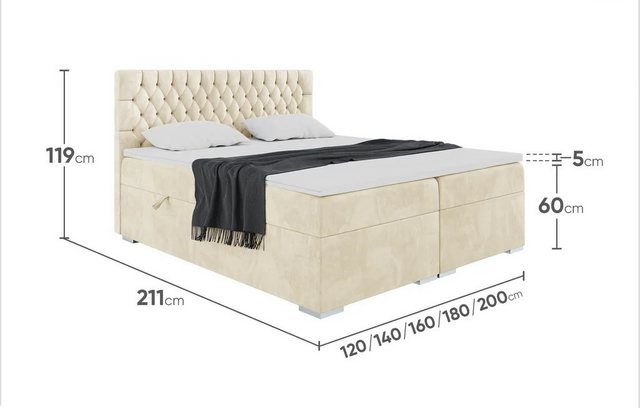 DB-Möbel Boxspringbett ROMA mit Bettkasten Gepolstert Doppelbett mit Topper günstig online kaufen