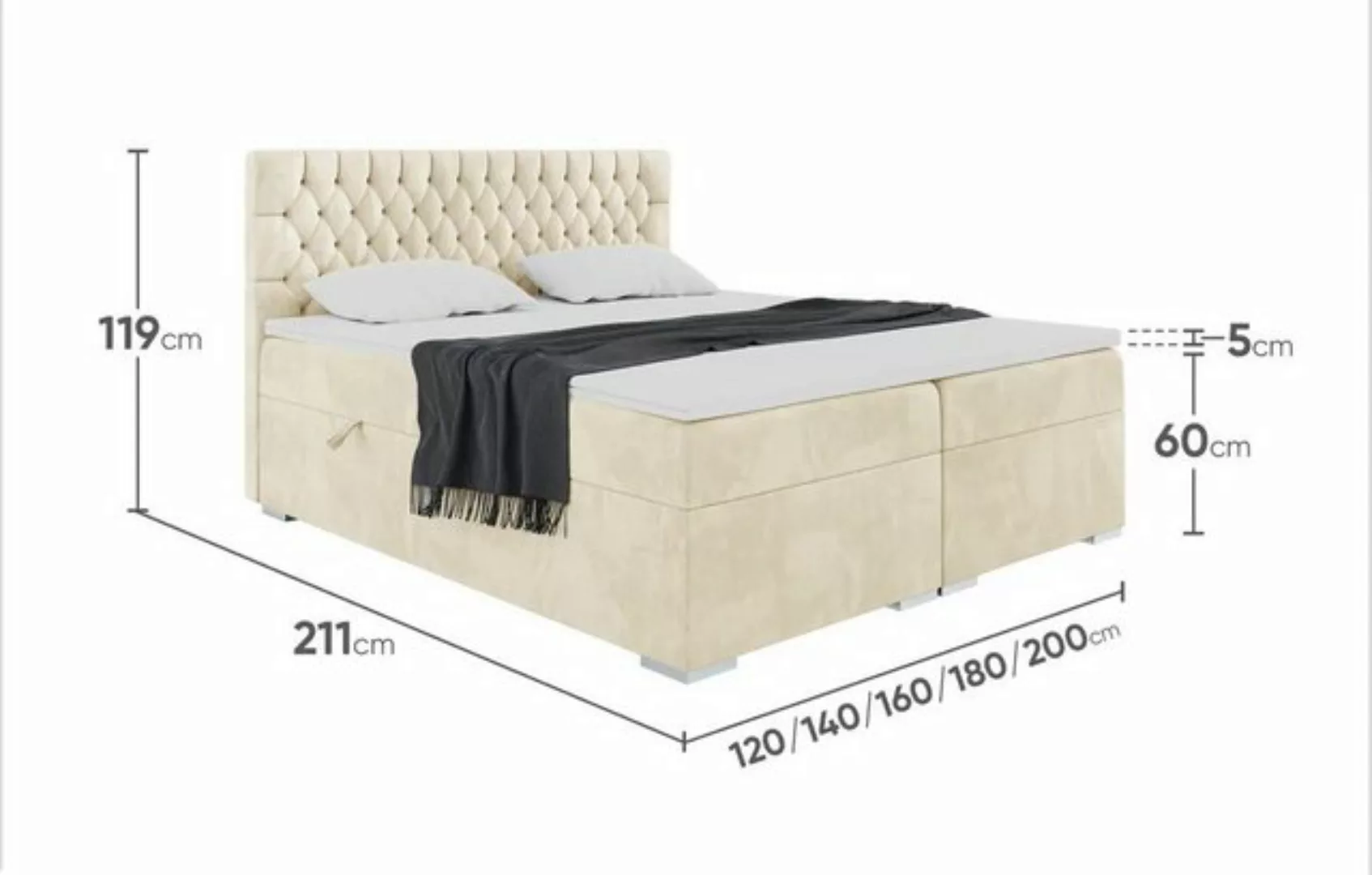 DB-Möbel Boxspringbett ROMA mit Bettkasten Gepolstert Doppelbett mit Topper günstig online kaufen