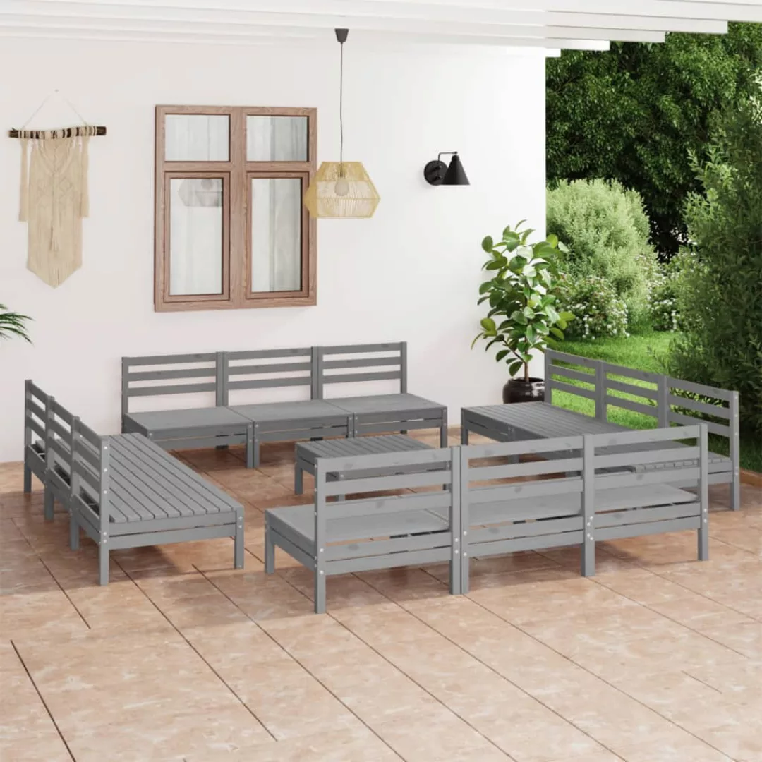 13-tlg. Garten-lounge-set Grau Kiefer Massivholz günstig online kaufen