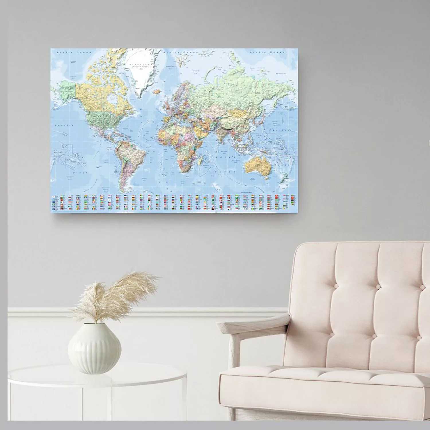 home24 Wandbild Weltkarte Fahnen Englisch günstig online kaufen