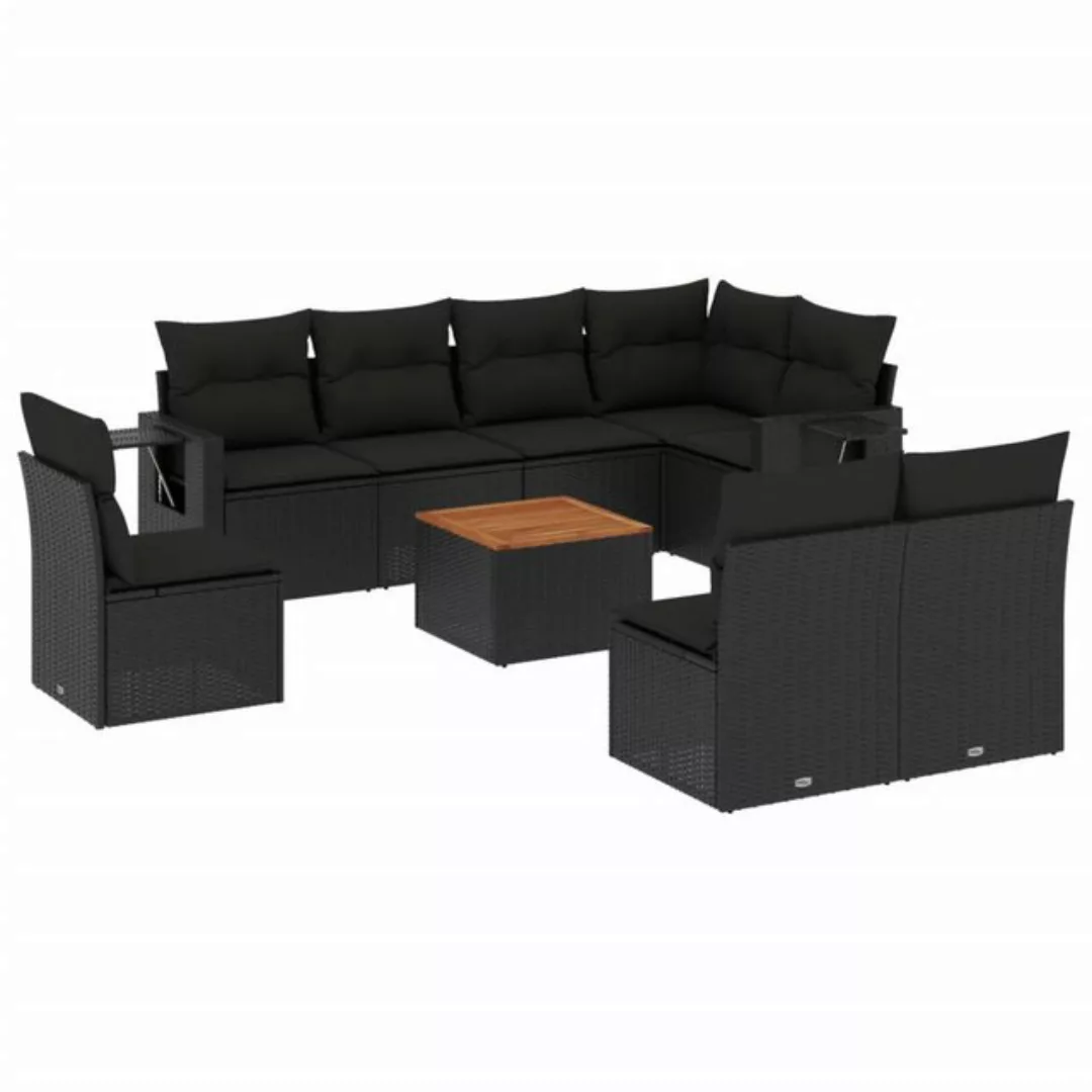 vidaXL Sofaelement 9-tlg. Garten-Sofagarnitur mit Kissen Schwarz Poly Ratta günstig online kaufen