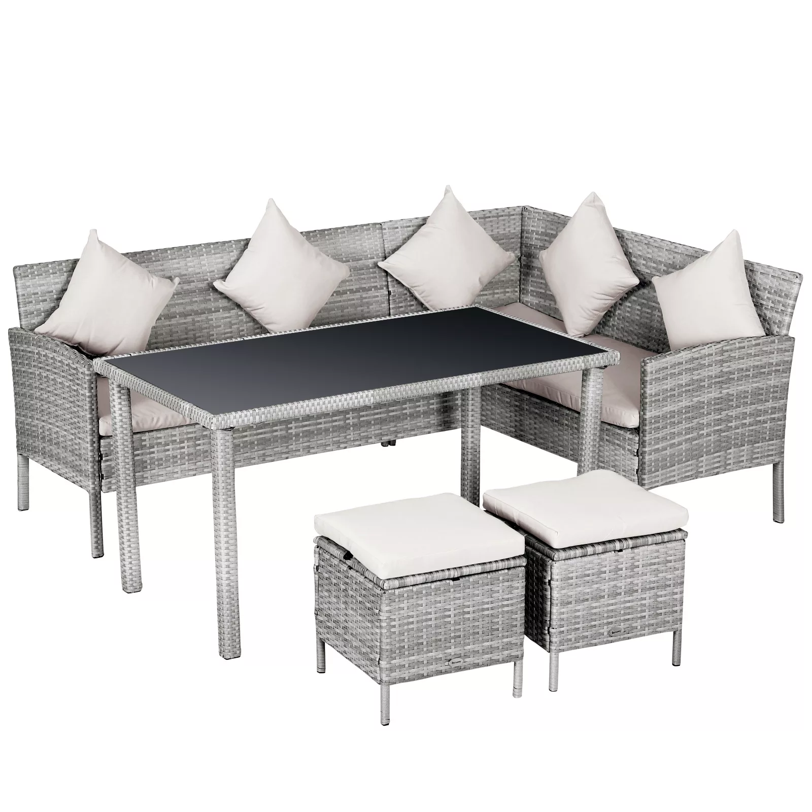 Outsunny Rattan Gartenmöbel Set Sitzgruppe mit Fußhocker Metall Grau 134 x günstig online kaufen
