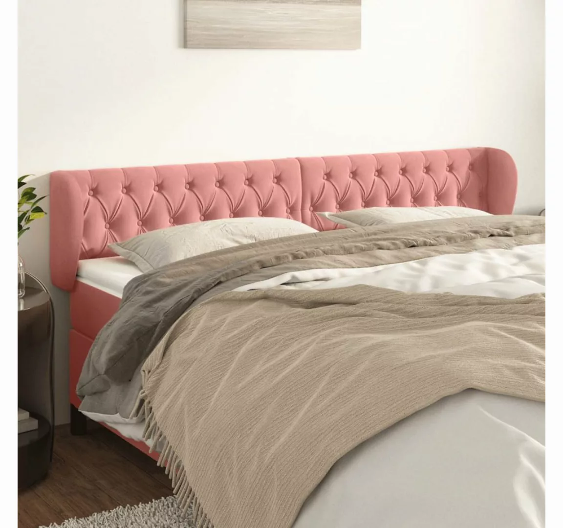 vidaXL Bett, Kopfteil mit Ohren Rosa 183x23x78/88 cm Samt günstig online kaufen