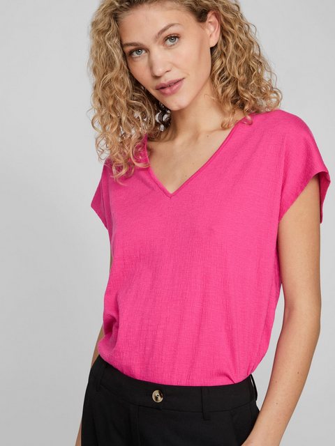 Vila T-Shirt Legere Shirt Bluse mit Spitzen Details V-Ausschnitt 7564 in Pi günstig online kaufen