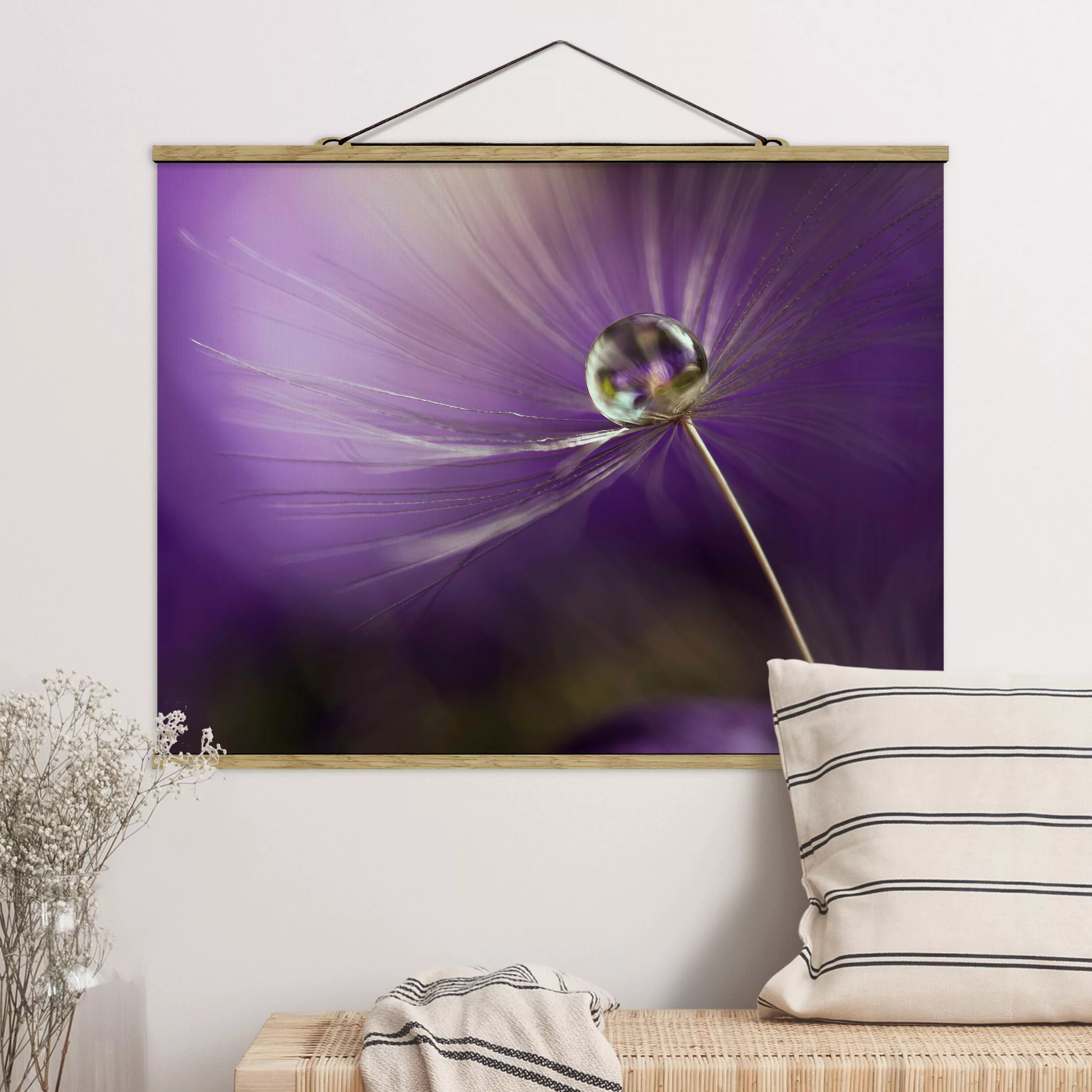 Stoffbild Blumen mit Posterleisten - Querformat Pusteblume in Violett günstig online kaufen