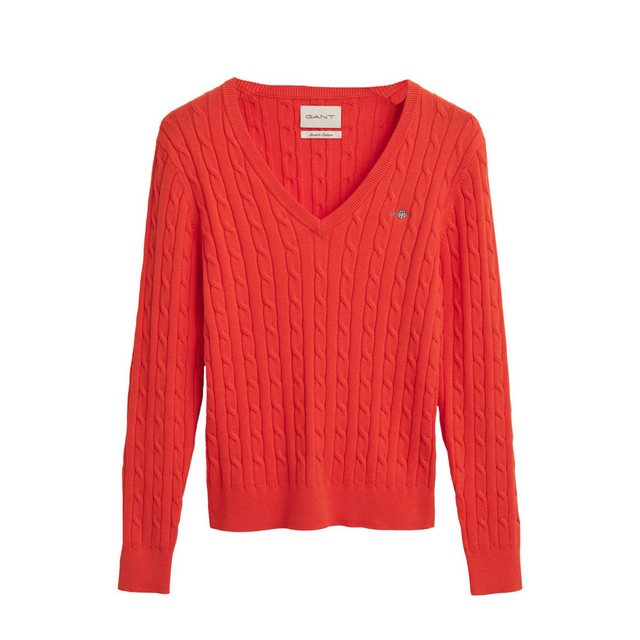 Gant V-Ausschnitt-Pullover 4800101 Damen Pullover mit Zopfstrickmuster günstig online kaufen