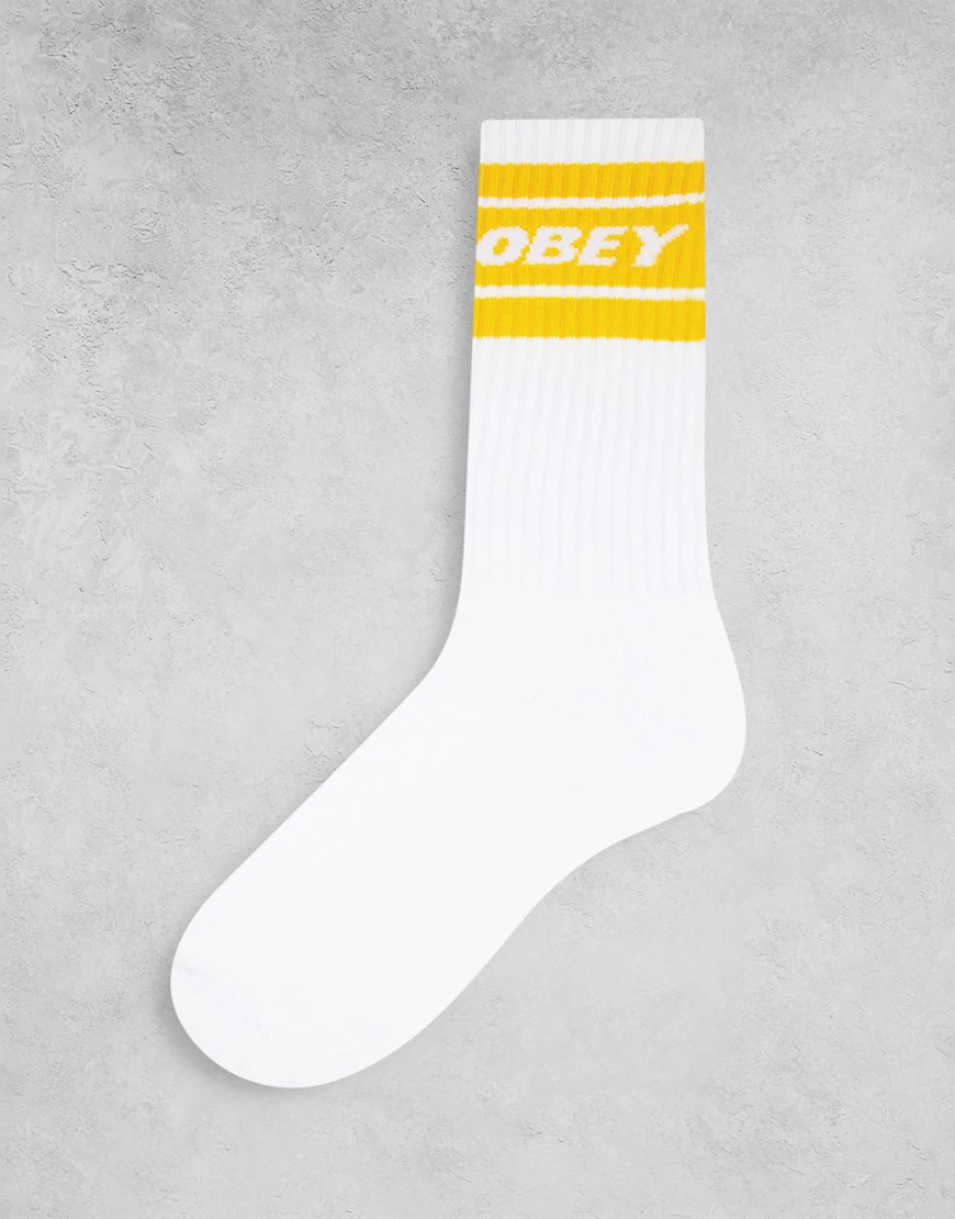 Obey – Cooper II – Socken in Weiß mit gelben Streifen günstig online kaufen