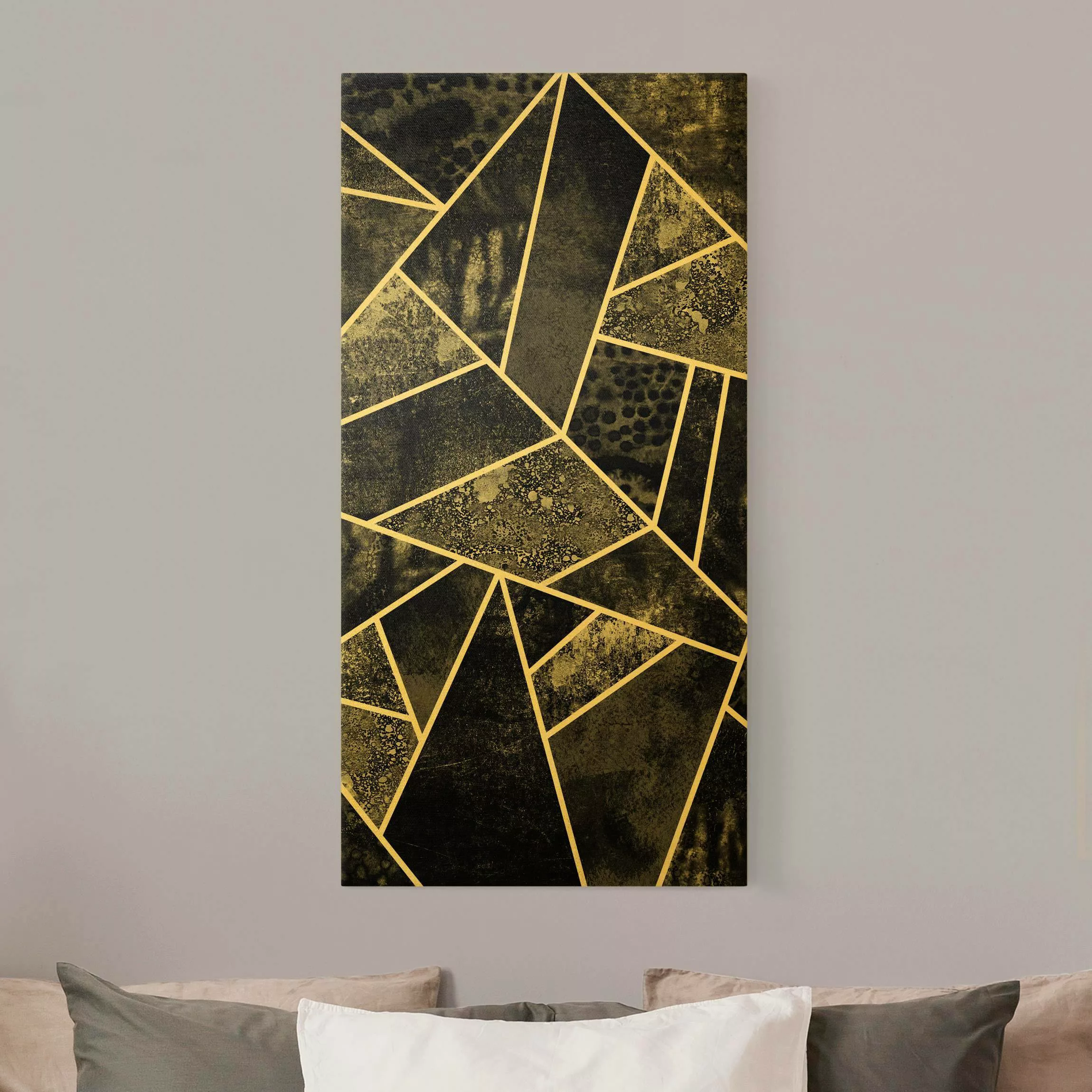 Leinwandbild Gold Goldene Geometrie - Graue Dreiecke günstig online kaufen