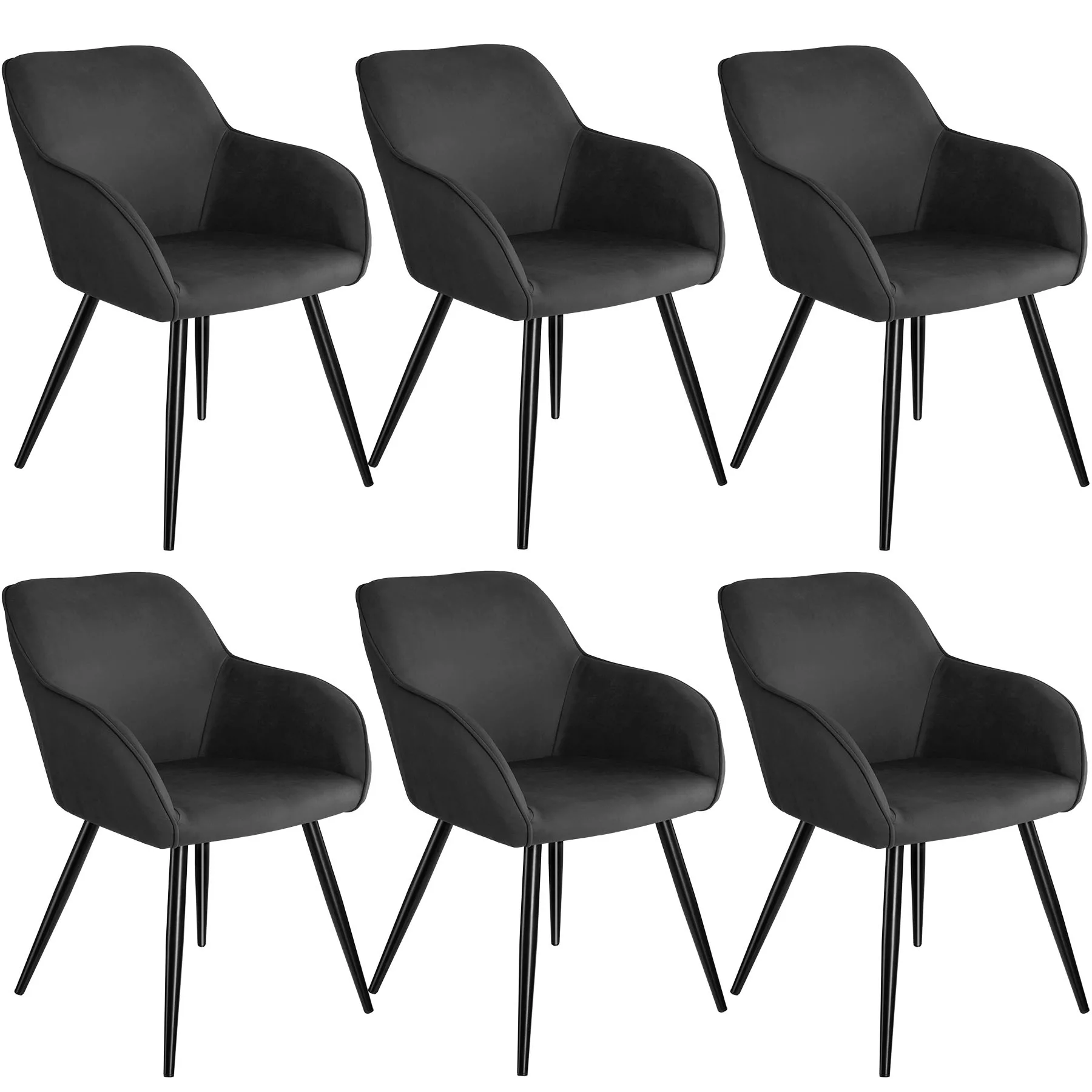 6er Set Stuhl Marilyn Stoff, schwarze Stuhlbeine - anthrazit/schwarz günstig online kaufen